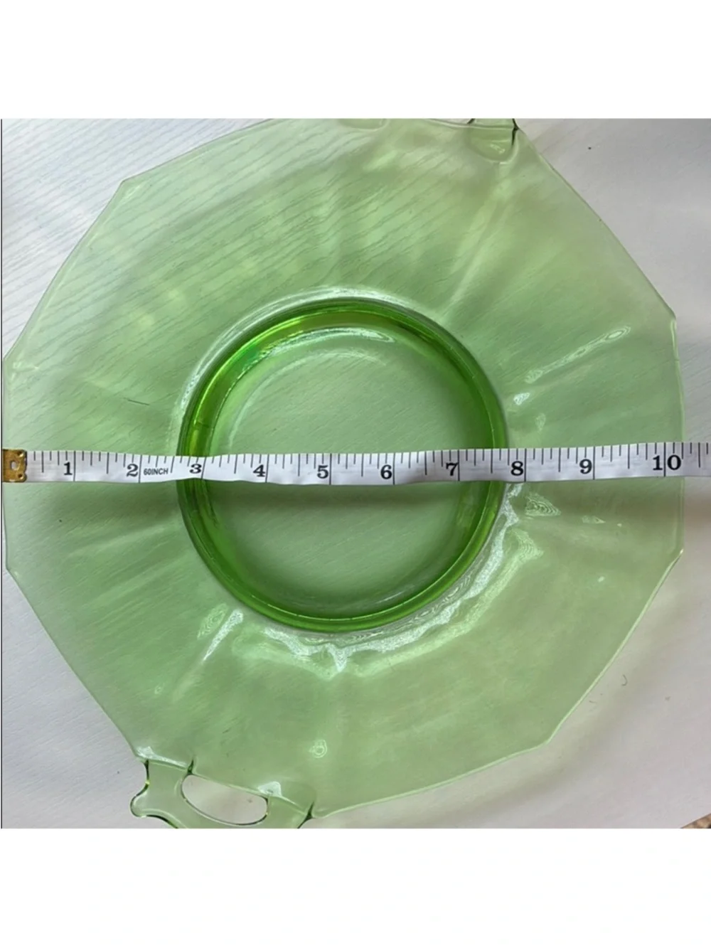 Green Vintage Depression Glass Octagonal Serving Platter With Handles